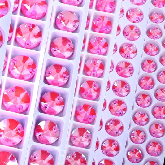 8mm Neon Pink AB Rivoli Sew on Fancy Glass Gems