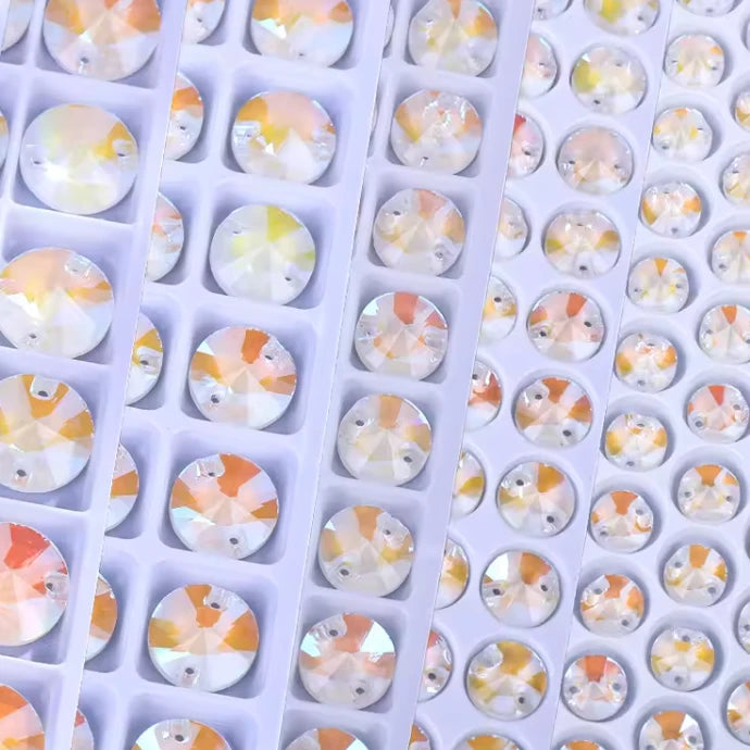 8mm White AB Rivoli Sew on Fancy Glass Gems