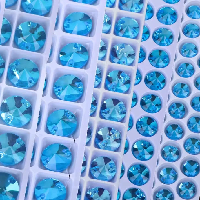 8mm Pastel Blue AB Rivoli Sew on Fancy Glass Gems