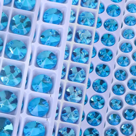 8mm Pastel Blue AB Rivoli Sew on Fancy Glass Gems