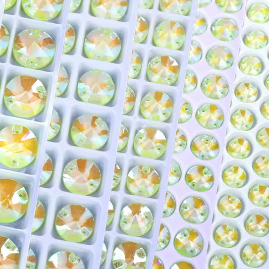 8mm Yellow Neon AB Rivoli Sew on Fancy Glass Gems
