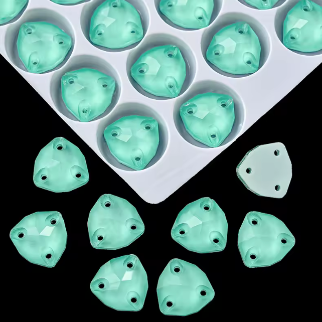 12mm Mocha Mint Green Trillion Triangle shaped, Sew on, Strass Fancy Glass Gems (Sold in Pair) Fancy Glass Gems