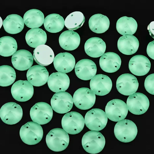 12mm Mocha Mint Green Rivoli shaped, Sew on, Strass Fancy Glass Gems (Sold in Pair) Fancy Glass Gems