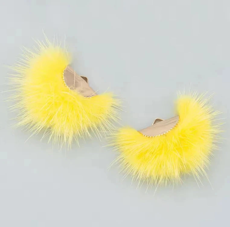 40mm Yellow Real Mink Fur Tassel Earring Finding