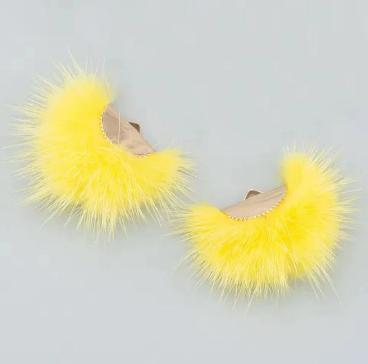 40mm Yellow Real Mink Fur Tassel Earring Finding