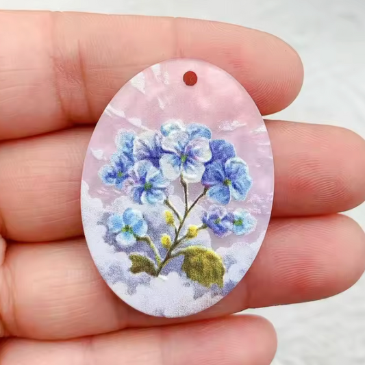 28*38mm Forget me not blue Floral, One Hole Printed Resin Gem (Sold in pair) Resin Gems