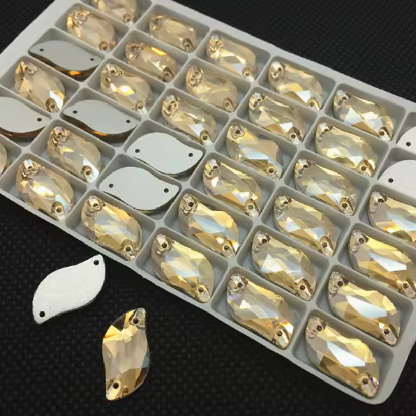 10*20mm Light Smoky Topaz S or Leaf Shaped, Sew on, Glass Gem (Sold in Pair) Glass Gems