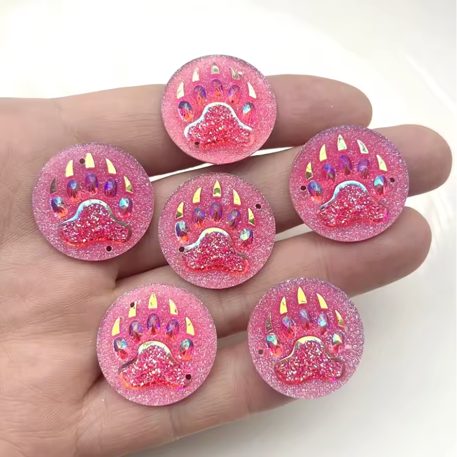 25mm Clear AB Bear Claw *Round Shape, Sew on, Resin Gem (Sold in Pair) Resin Gems