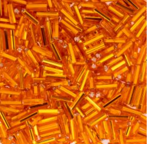 Czech Bugle Beads apx. 19g Vial #3 Silver Lined  Light Orange John Beads