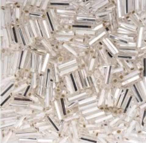 Czech Bugle Beads apx. 19g Vial #3 Silver Lined Crystal John Beads