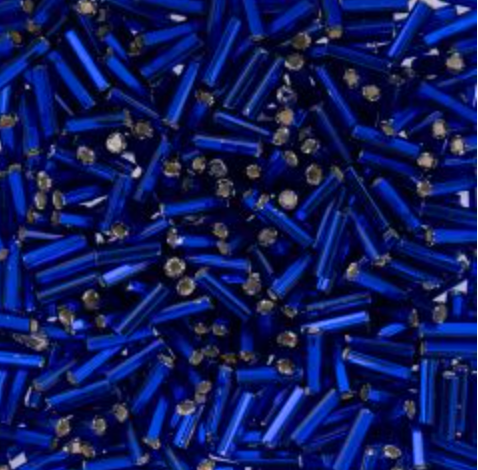 Czech Bugle Beads apx. 19g Vial #3 Silver Lined  Royal Blue John Beads