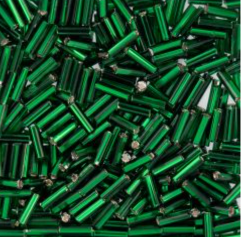 Czech Bugle Beads apx. 19g Vial #3 Silver Lined  Green John Beads