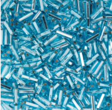 Czech Bugle Beads apx. 19g Vial #3 Silver Lined  Aqua John Beads