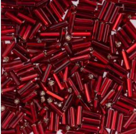 Czech Bugle Beads apx. 19g Vial #3 Silver Lined  Dark Red John Beads