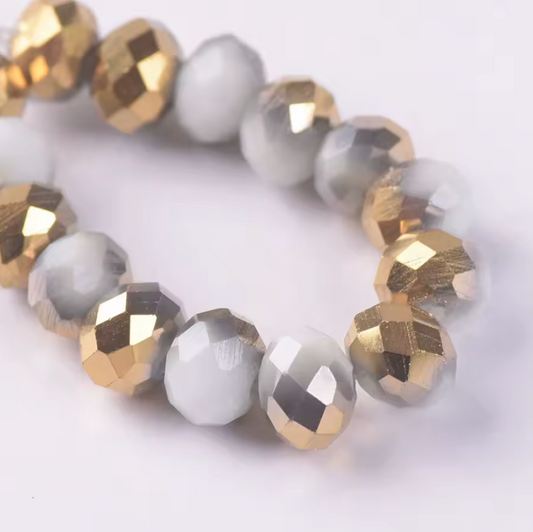 3*4mm Metallic Gold Half Plated on White Opal Rondelle Beads Loose (5g) Strand Sundaylace Creations & Bling