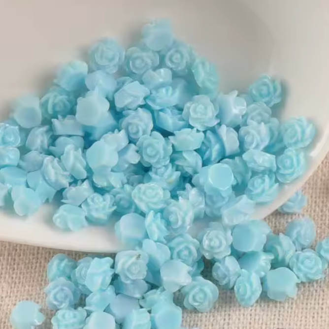 10mm Baby Blue Colourful Mini Rose Flower, Glue on, Resin Gem, (Sold in Pair) Resin Gems