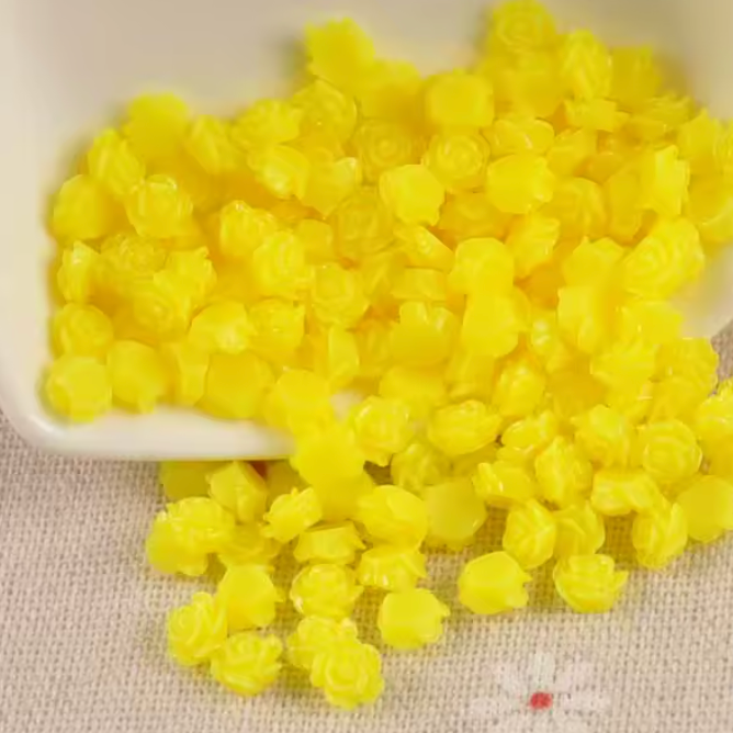 10mm Light Yellow Colourful Mini Rose Flower, Glue on, Resin Gem, (Sold in Pair) Resin Gems