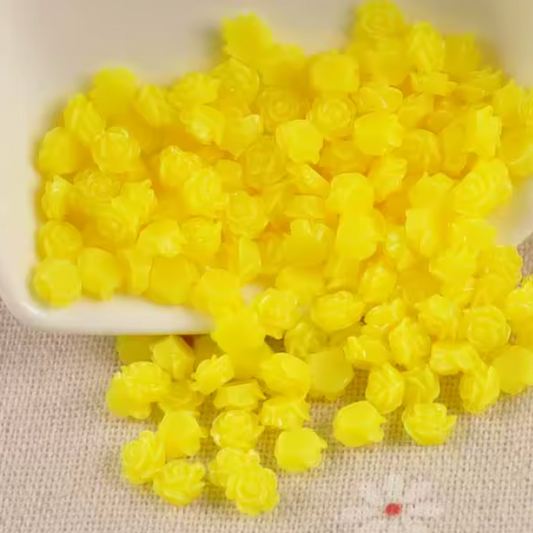 10mm Light Yellow Colourful Mini Rose Flower, Glue on, Resin Gem, (Sold in Pair) Resin Gems