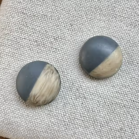 12mm Grey/Wood Half Wood Matte Rubber Texture, Glue on, Resin Gem, (Sold in Pair) Resin Gems