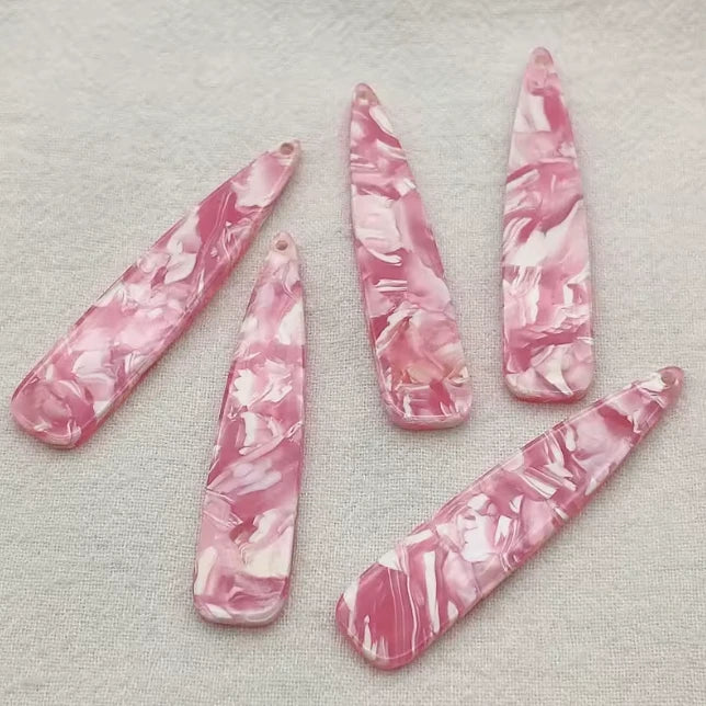 11*55mm Pink Marbled Long Teardrop, Sew on, Acrylic Resin Gem (Sold in Pair) Resin Gems