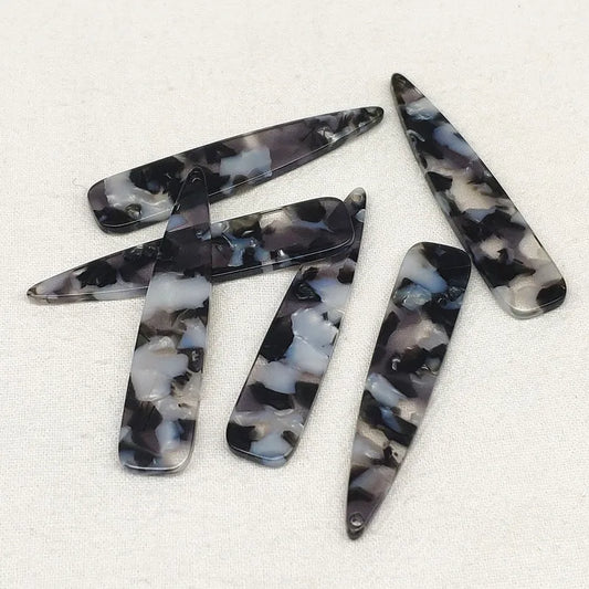 11*55mm Black/White Marbled Long Teardrop, Sew on, Acrylic Resin Gem (Sold in Pair)