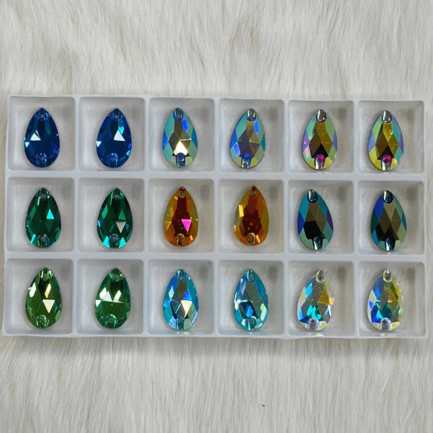 "AB & Flame Deluxe" -9 Pairs of  11*18mm AB Teardrop Fancy Glass Gem Set, Promotions