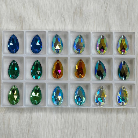 "AB & Flame Deluxe" -9 Pairs of  11*18mm AB Teardrop Fancy Glass Gem Set, Promotions