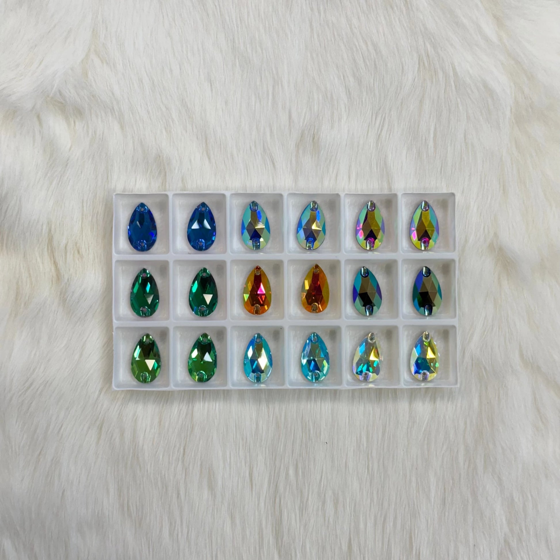 "AB & Flame Deluxe" -9 Pairs of  11*18mm AB Teardrop Fancy Glass Gem Set, Promotions