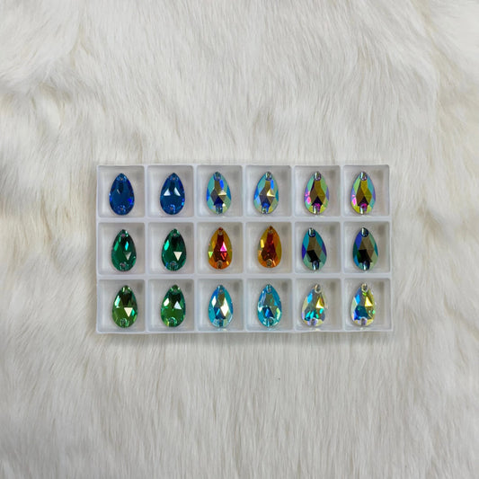 "AB & Flame Deluxe" -9 Pairs of  11*18mm AB Teardrop Fancy Glass Gem Set, Promotions