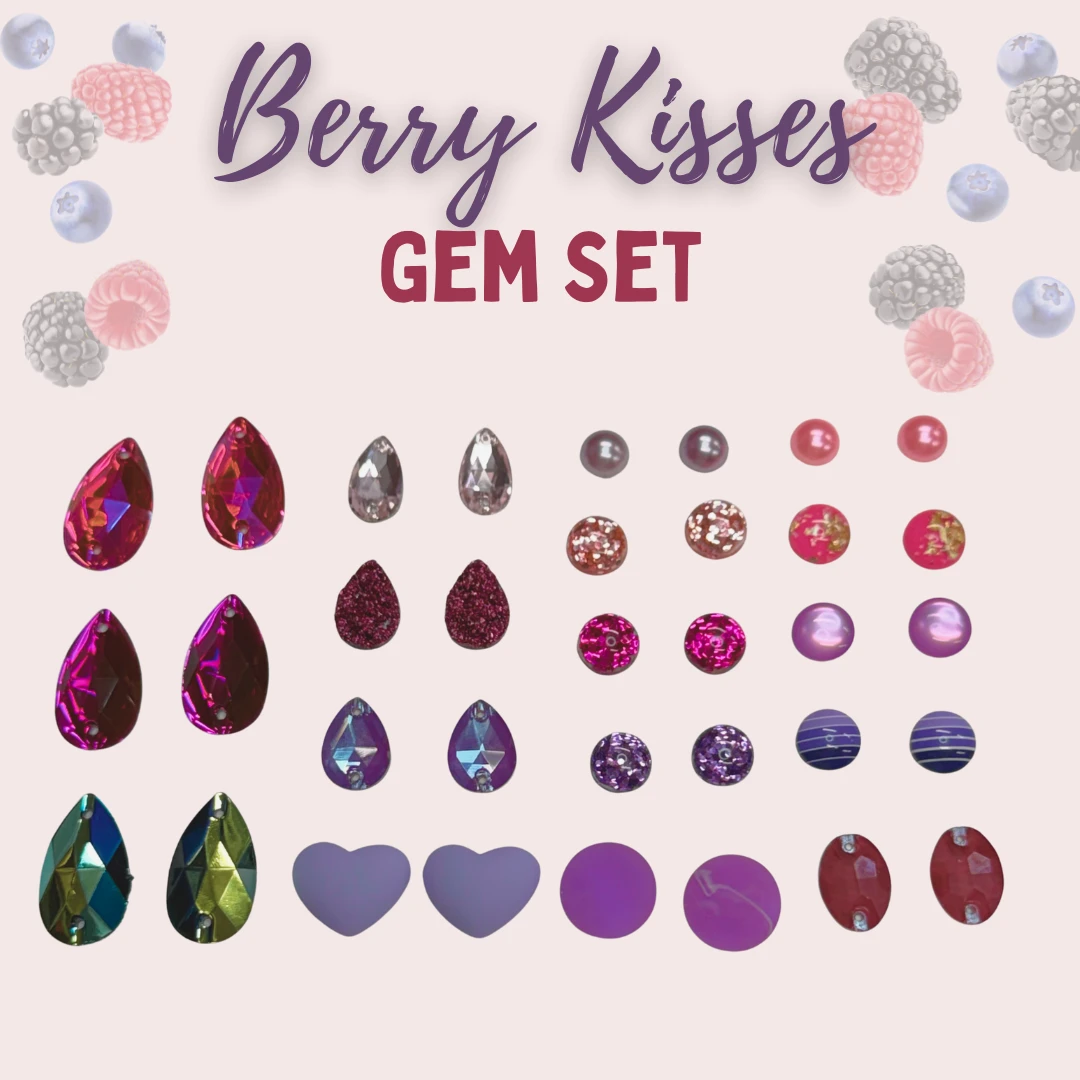 "Berry Kisses" Purple Pink Glass/Resin Cabs Gem Set 17 Gems Sets, Promotions Resin Gems