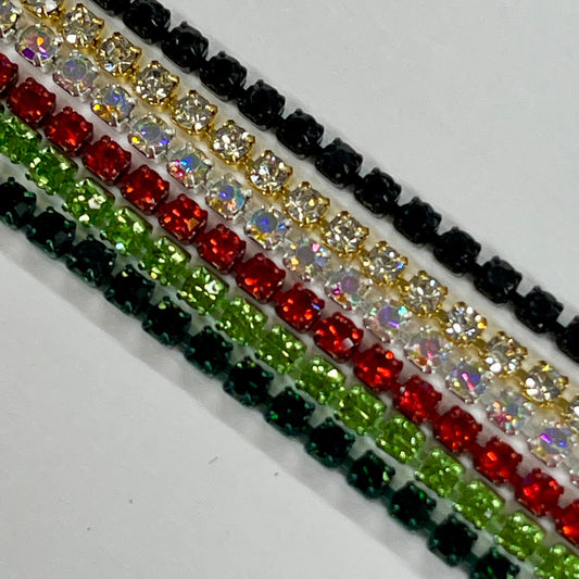 "CHRISTMAS MIX" 6 x 1 yard Ss6 Mixed Coloured Metal Rhinestone Metal Set, Promotions Promotions