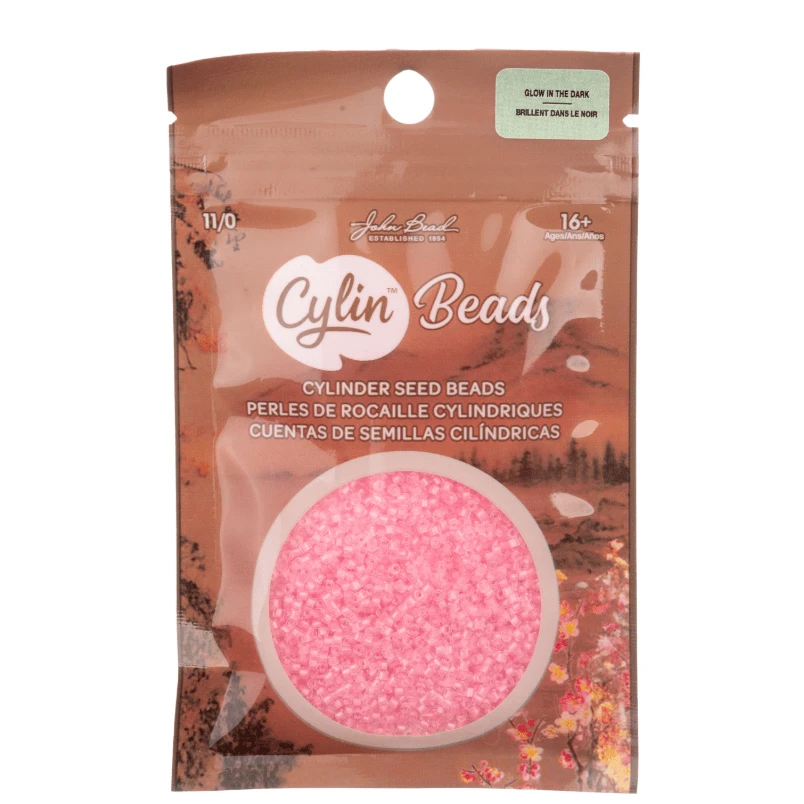 Cylin Bead 11/0 25g Bag Glow in Dark - Neon Pink (Glow Orange) Cylin Bead 11/0
