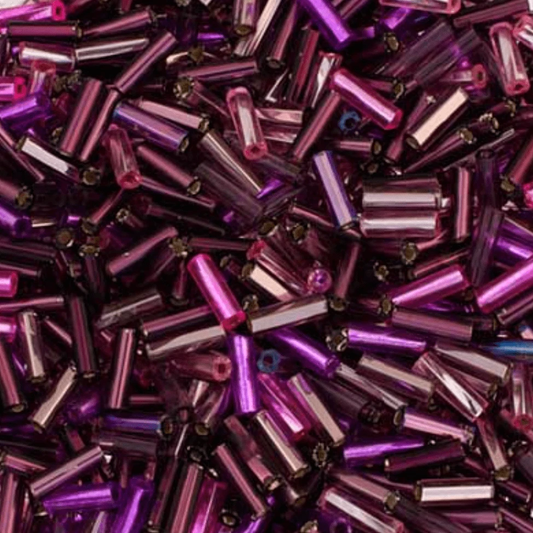 Czech Bugles Twisted #3 Silver Lined Mix Transparent Pink/ Purple Rainbow (20g) Bugles Beads