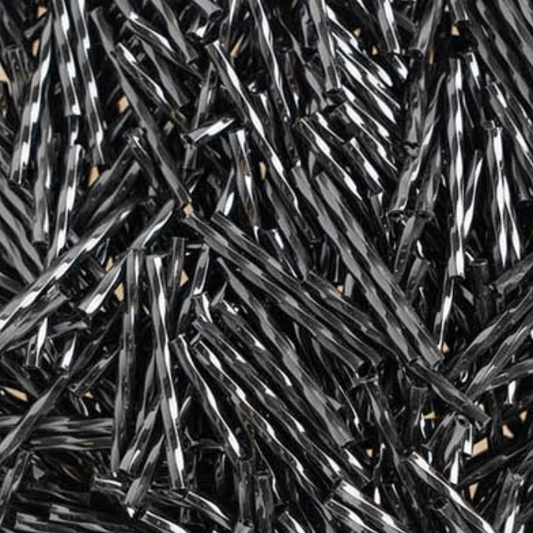 Czech Twisted Bugles 30mm - Long Opaque BLACK, 20g Bugles Beads
