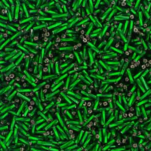 Czech Twisted Bugles - Long Silver Line Dark Green, #5 20g Bugles Beads