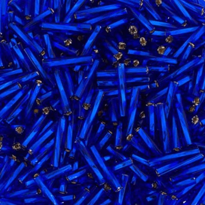 Czech Twisted Bugles - Long Silver Line Royal Blue, #5 20g Bugles Beads