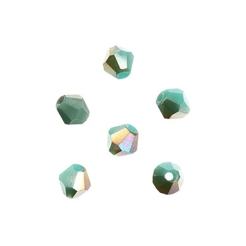 4mm Opaque Turquoise with Half Champagne Luster Crystal Lane Bicone (96pc) 2 x 7inch Strand Crystal Lane