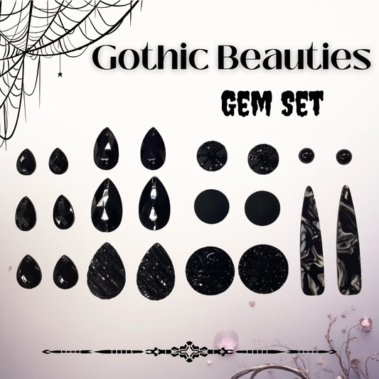 "Gothic Beauties" Black Glass/Resin Cabs Gem Set 11 Gems Sets, Promotions Resin Gems