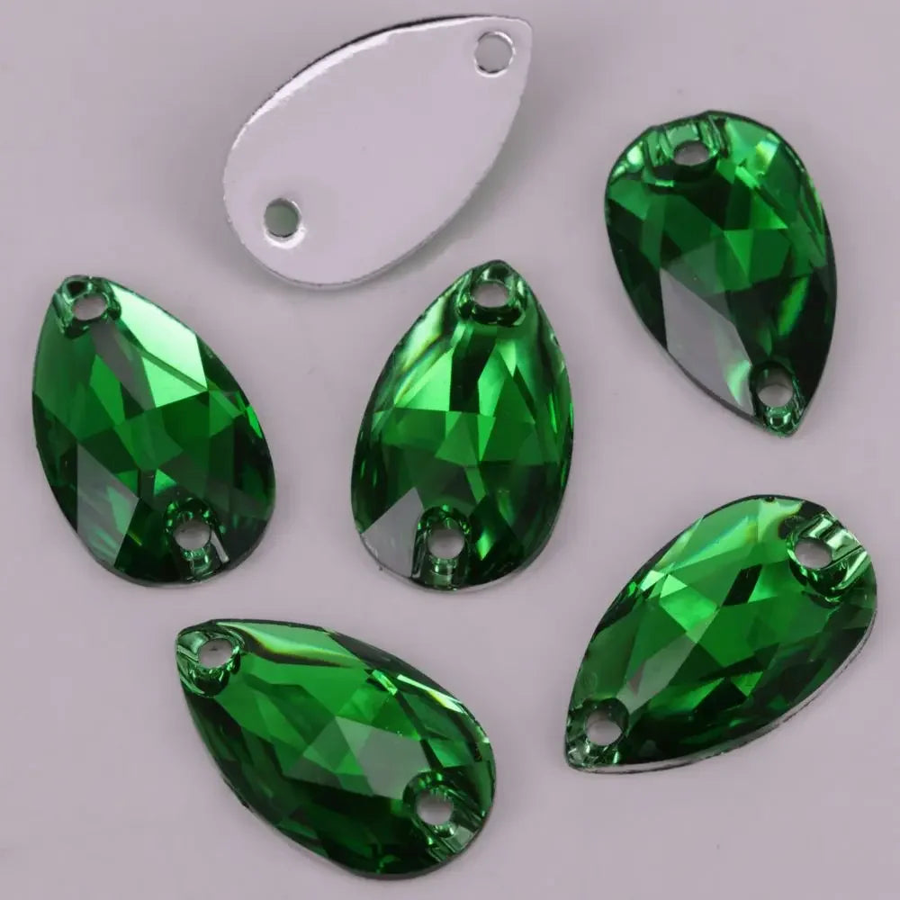 17*28mm Dark Green Multi-Coloured Large Teardrop, Sew On, Resin Gem, (Sold in Pair) Resin Gems