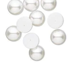 14mm White Pearl Round Acrylic Pearl Gems Glue on Pearl Gems (Sold in Pair) Resin Gems