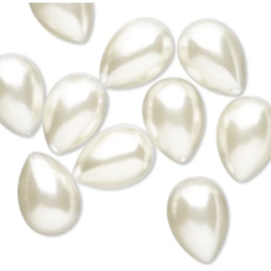 14*10mm Antique White Ivory Pearl Teardrop Acrylic Pearl Gems Glue on Pearl Gems (Sold in Pair) Resin Gems