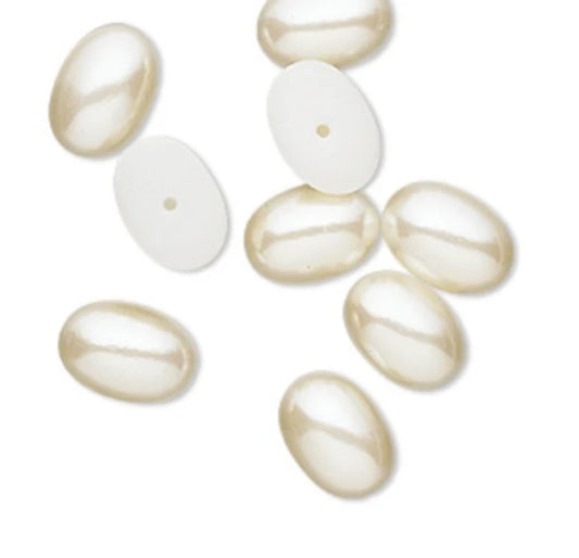 13*18mm Ivory Pearl Oval Acrylic Pearl Gems Glue on Pearl Gems (Sold in Pair) Resin Gems