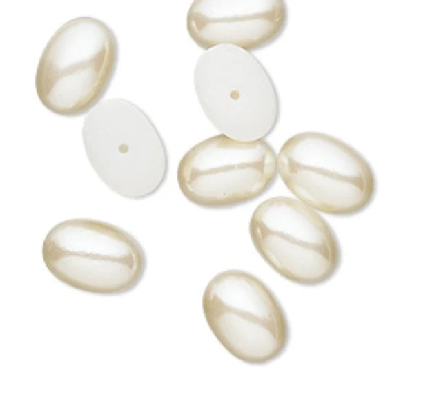 8*10mm Antique White Pearl Oval Acrylic Pearl Gems Glue on Pearl Gems (Sold in Pair) Resin Gems