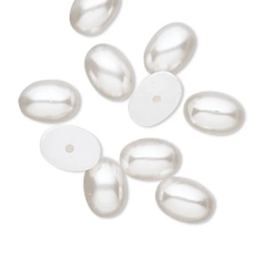 10*14mm Champagne White Pearl Oval Acrylic Pearl Gems Glue on Pearl Gems (Sold in Pair) Resin Gems