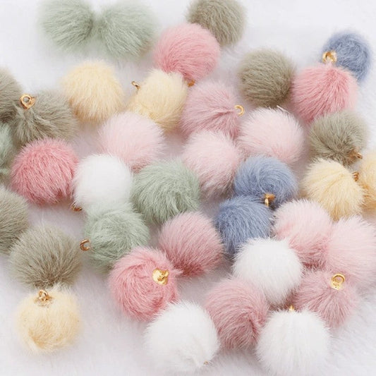 15mm Small Plush Fur Covered Ball Charms DIY Pompom Tassel Earring Finding, (10 piece) Sundaylace Creations & Bling
