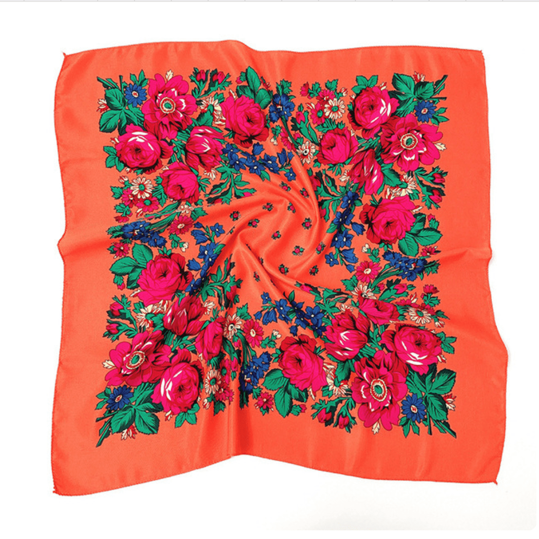Orange Floral "Kokum Scarf" Grandma Cloth Handkerchief/Scarf in Floral Patterns, Promotional Item Promotions