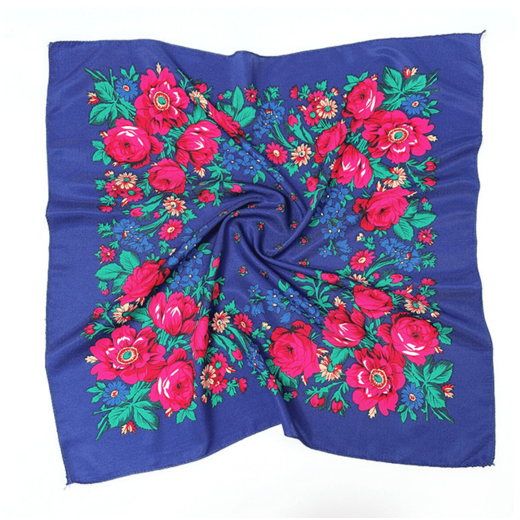 Blue Floral "Kokum Scarf" Grandma Cloth Handkerchief/Scarf in Floral Patterns, Promotional Item Promotions