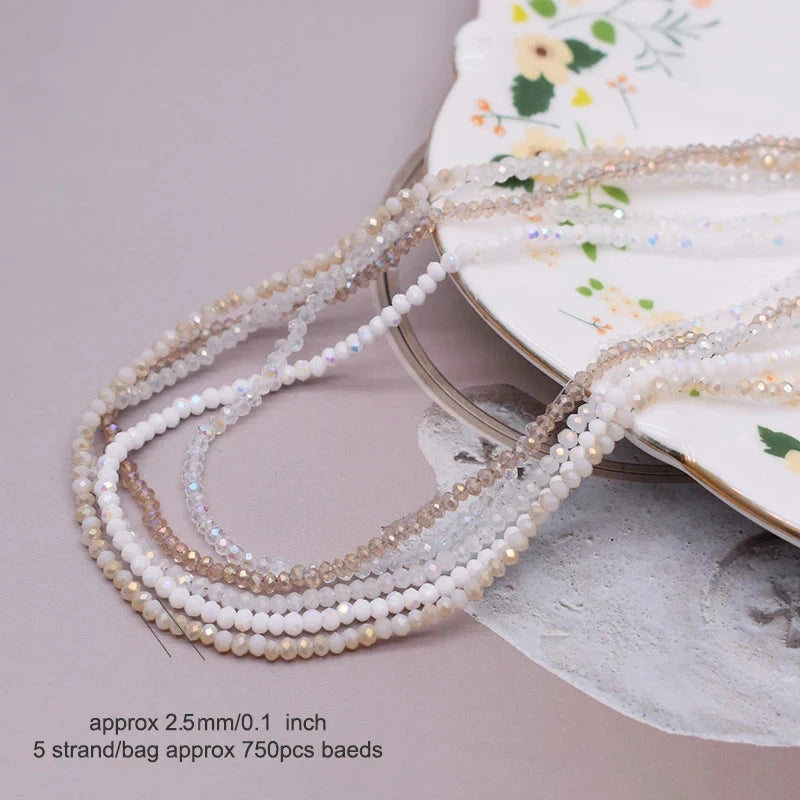 1.5*2.5mm White & Champagne Snow Mix, Rondelle Glass Beads (5 Strands) PROMO BUNDLE Bicone/Rondelle