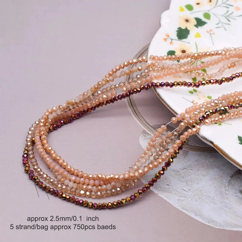3mm Champagne & Clear Golden Glow Mix, Faceted Rondelle Crystal Glass Beads (5 Strands) PROMO BUNDLE Bicone/Rondelle