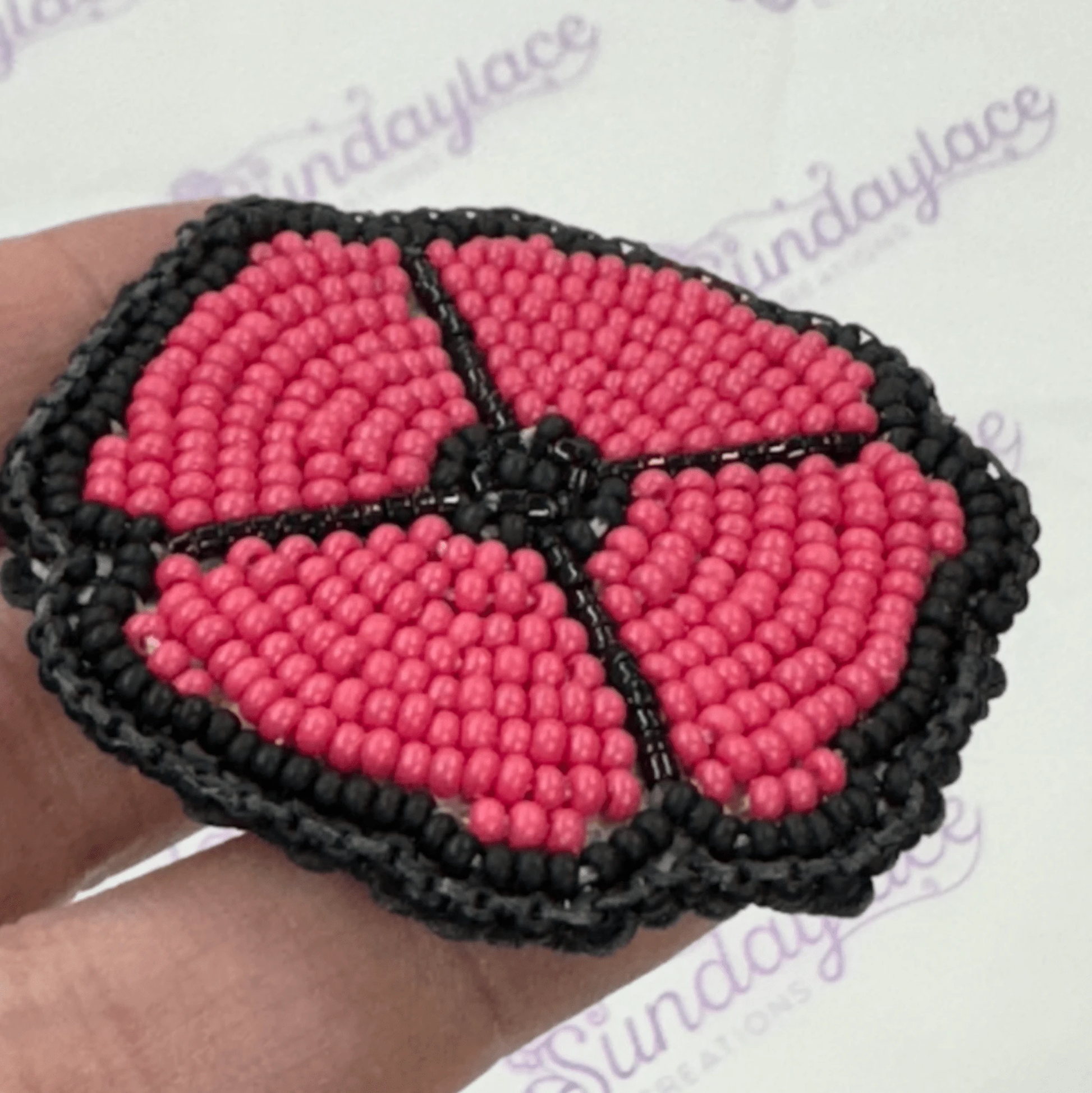 Matte Red/Black Beaded Poppy Beadwork Pin -  *Heavenly Made Beadwork* Beadwork by Sundaylace Creations
